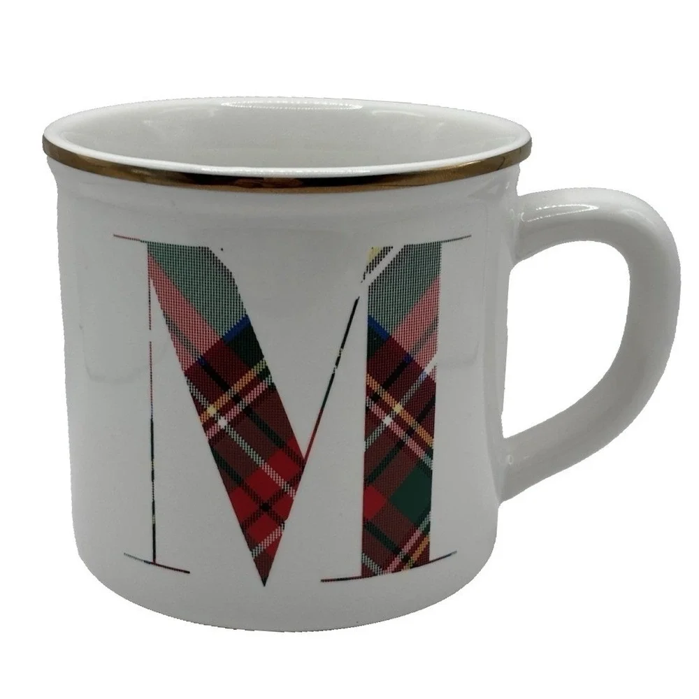 Pottery Barn Stewart Plaid‎ Initial Mug 